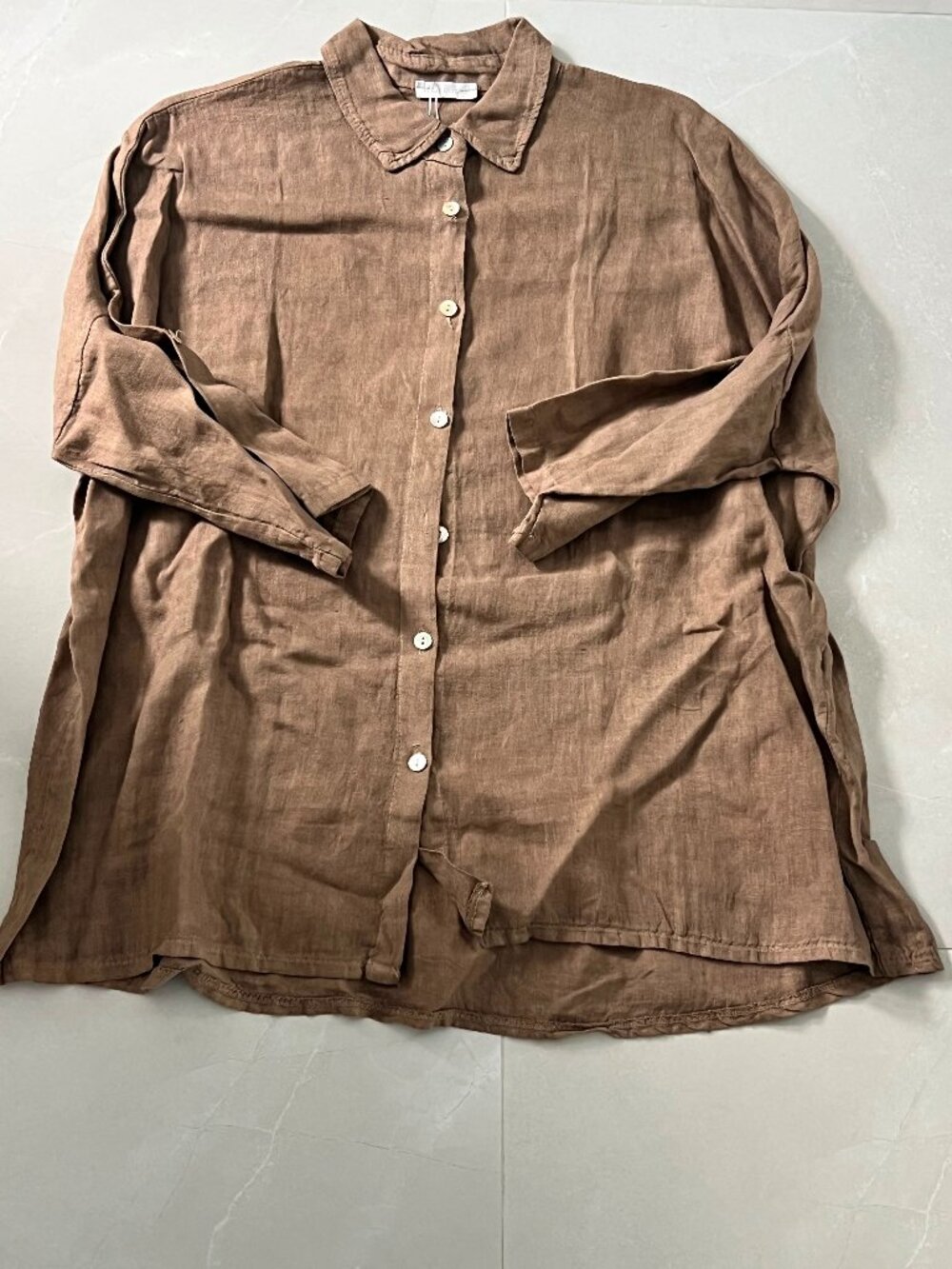 Made in Italy 100% Linen Brown Oversized Button Down Shirt Top (Size M)